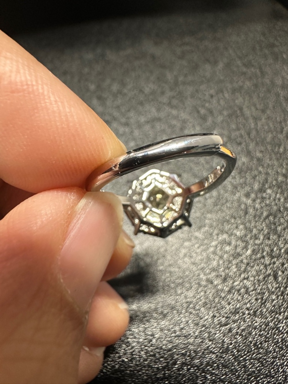 Yellow Statement Ring Halo Style Adjustable Silver Tone Sparkly Ring - Picture 5 of 6